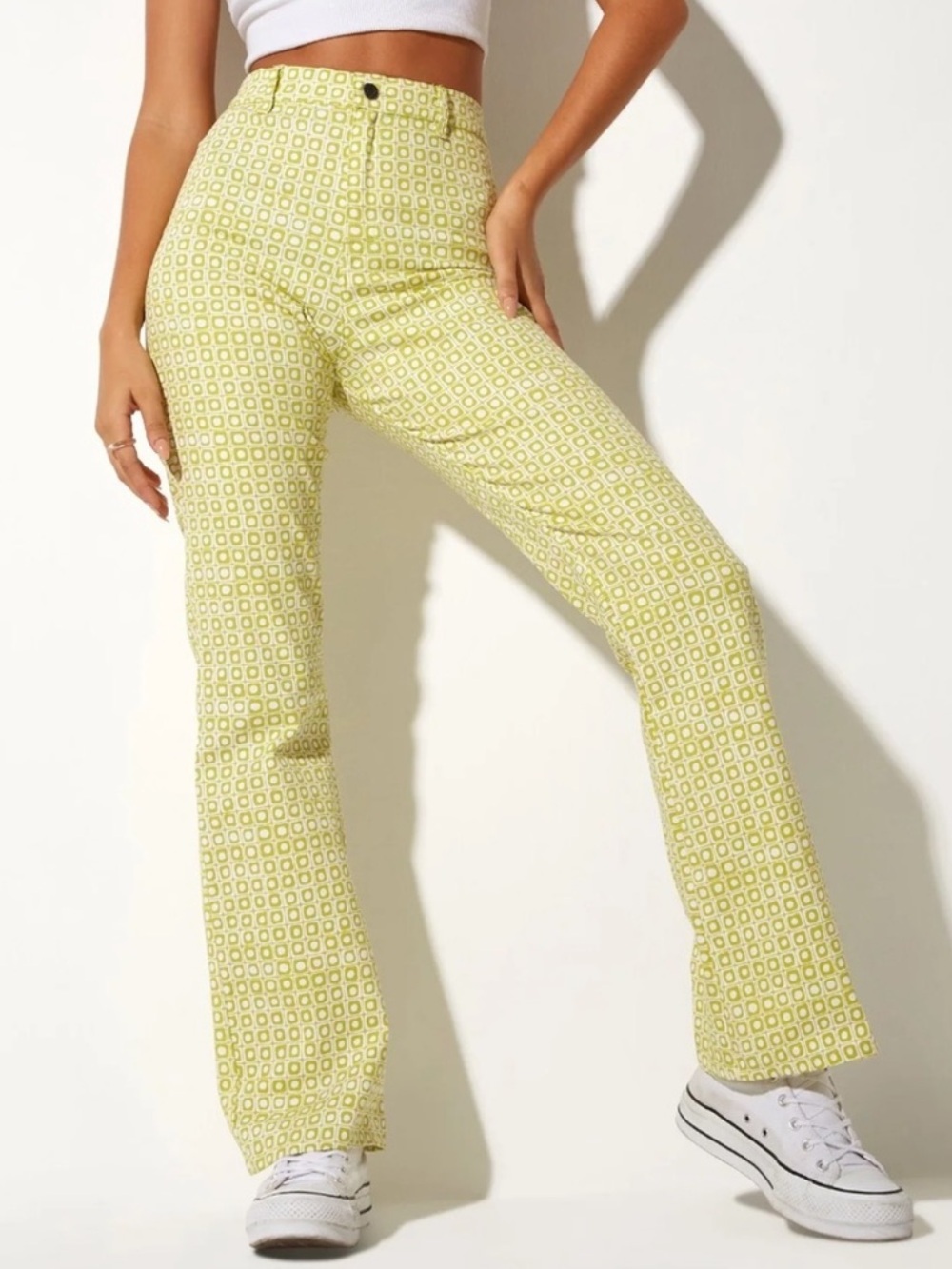 NWT Motel Rocks Zoven Flare Trouser in Green Geo Retro S